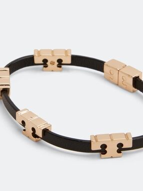Tory Burch Serif T Black Leather Bracelet
